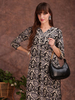 Thumbnail for Ethnic Motifs Printed Lace Detailing Kurta And Palazzo, Black - Hiral Fashion - Distacart