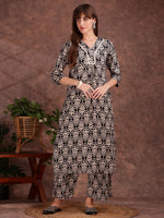 Thumbnail for Ethnic Motifs Printed Lace Detailing Kurta And Palazzo, Black - Hiral Fashion - Distacart