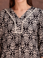 Thumbnail for Ethnic Motifs Printed Lace Detailing Kurta And Palazzo, Black - Hiral Fashion - Distacart