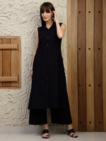 Thumbnail for Shirt Style Kurta With Palazzo, Black - Hiral Fashion - Distacart