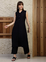 Thumbnail for Shirt Style Kurta With Palazzo, Black - Hiral Fashion - Distacart
