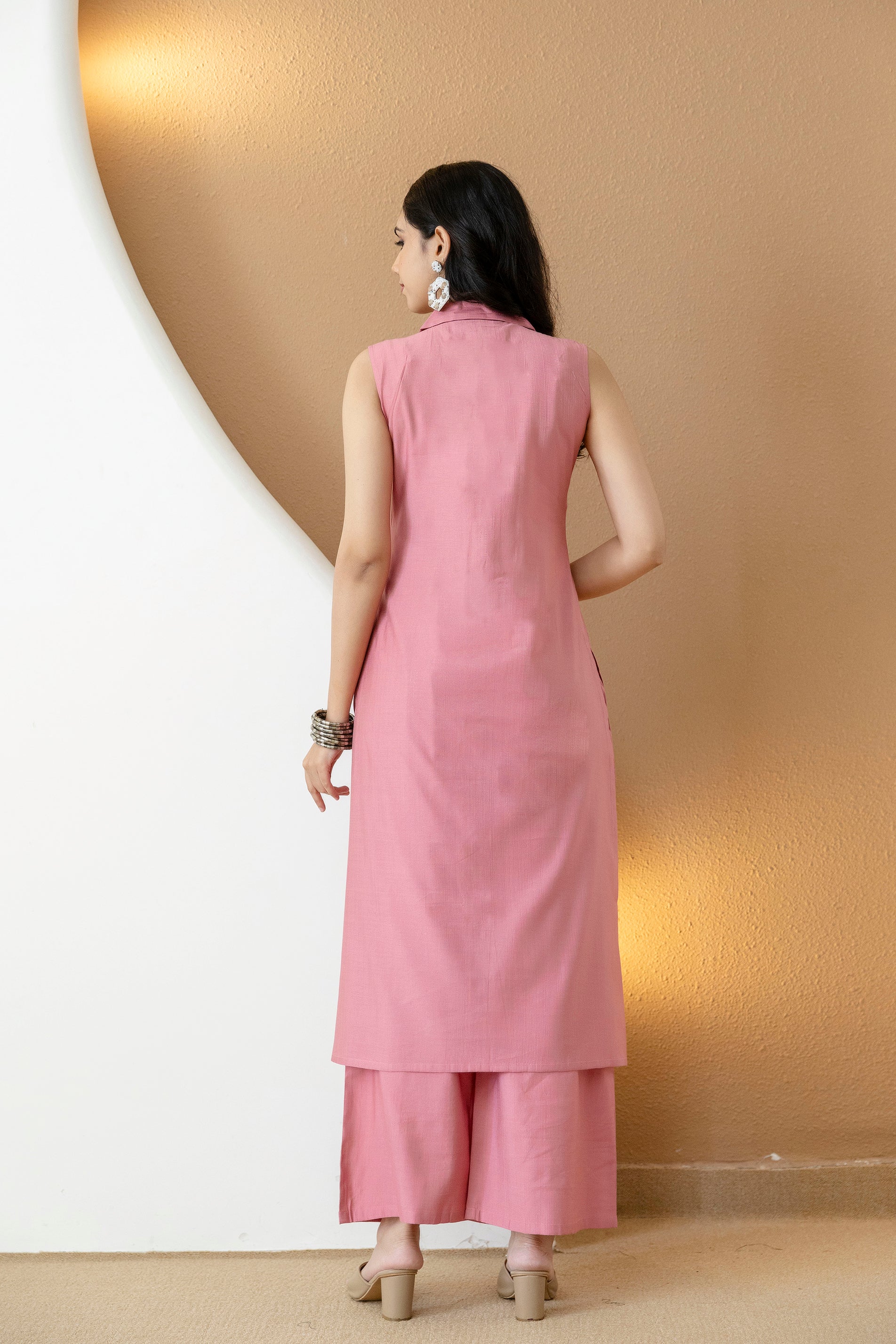 Shirt Style Kurta With Palazzo, Pink - Hiral Fashion - Distacart