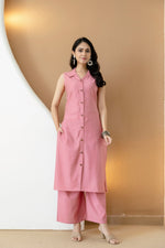 Thumbnail for Shirt Style Kurta With Palazzo, Pink - Hiral Fashion - Distacart