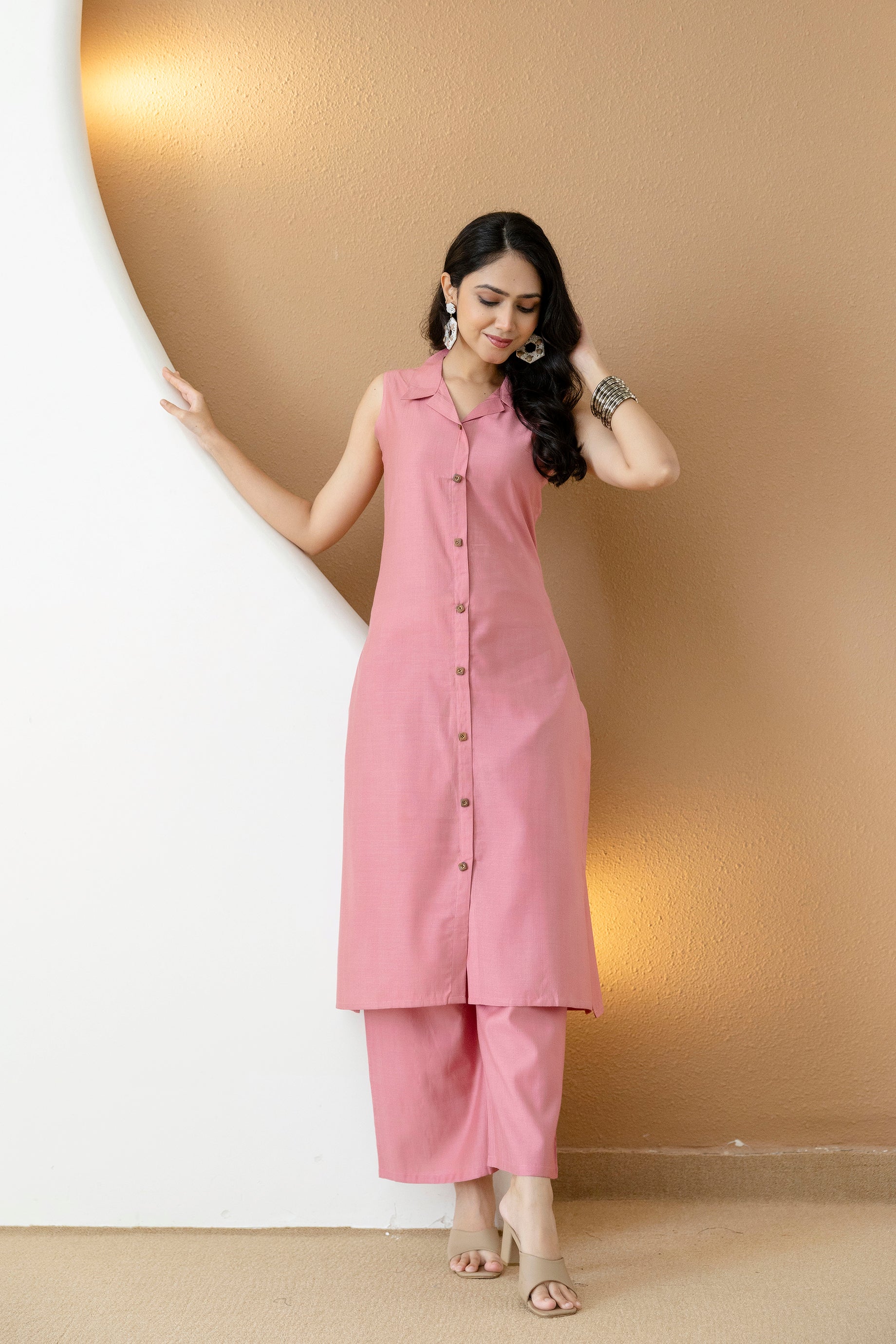 Shirt Style Kurta With Palazzo, Pink - Hiral Fashion - Distacart