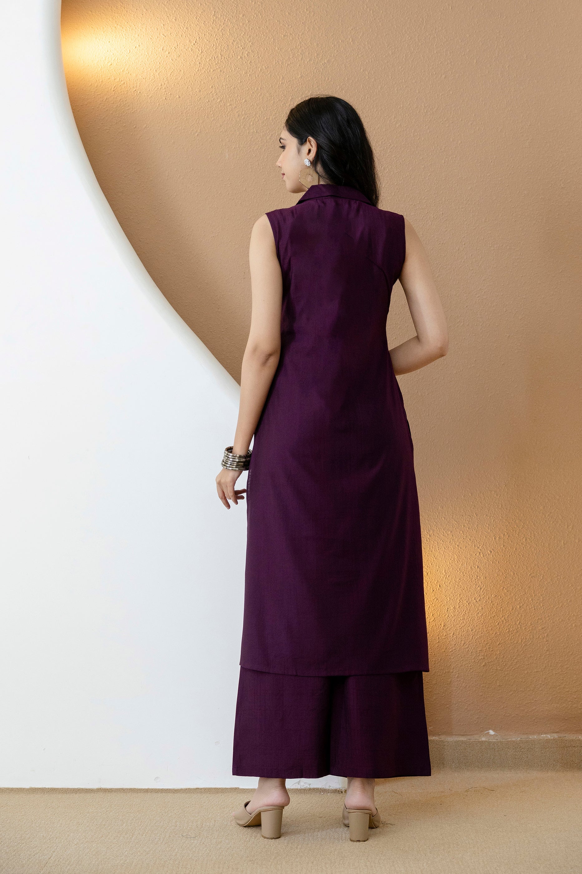 Shirt Style Kurta With Palazzo, Purple - Hiral Fashion - Dista