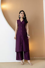 Thumbnail for Shirt Style Kurta With Palazzo, Purple - Hiral Fashion - Dista