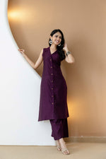 Thumbnail for Shirt Style Kurta With Palazzo, Purple - Hiral Fashion - Dista
