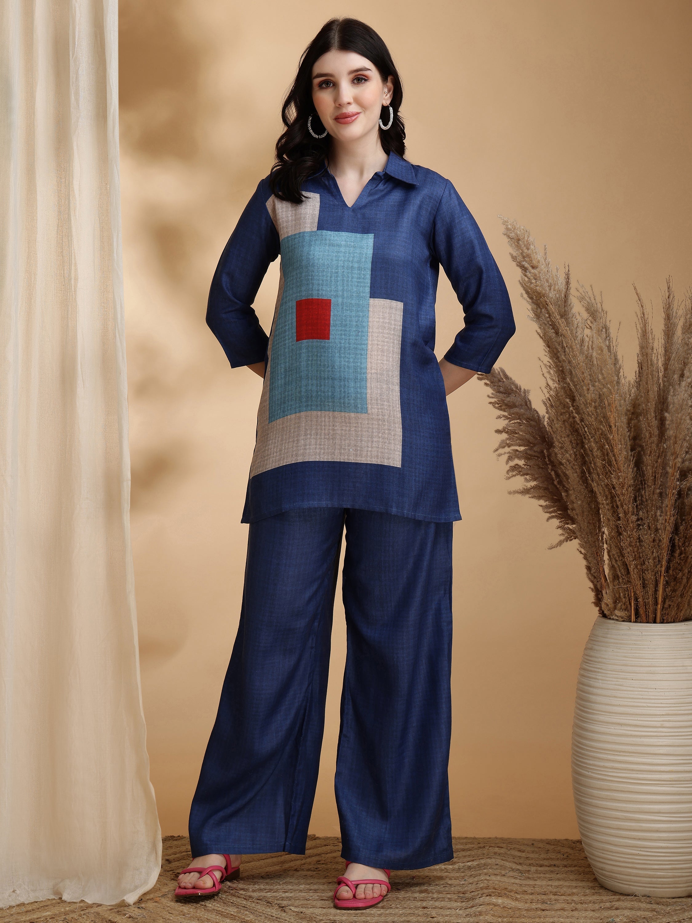 Colour Blocked Co-Ords, Blue - Hiral Fashion - Distacart