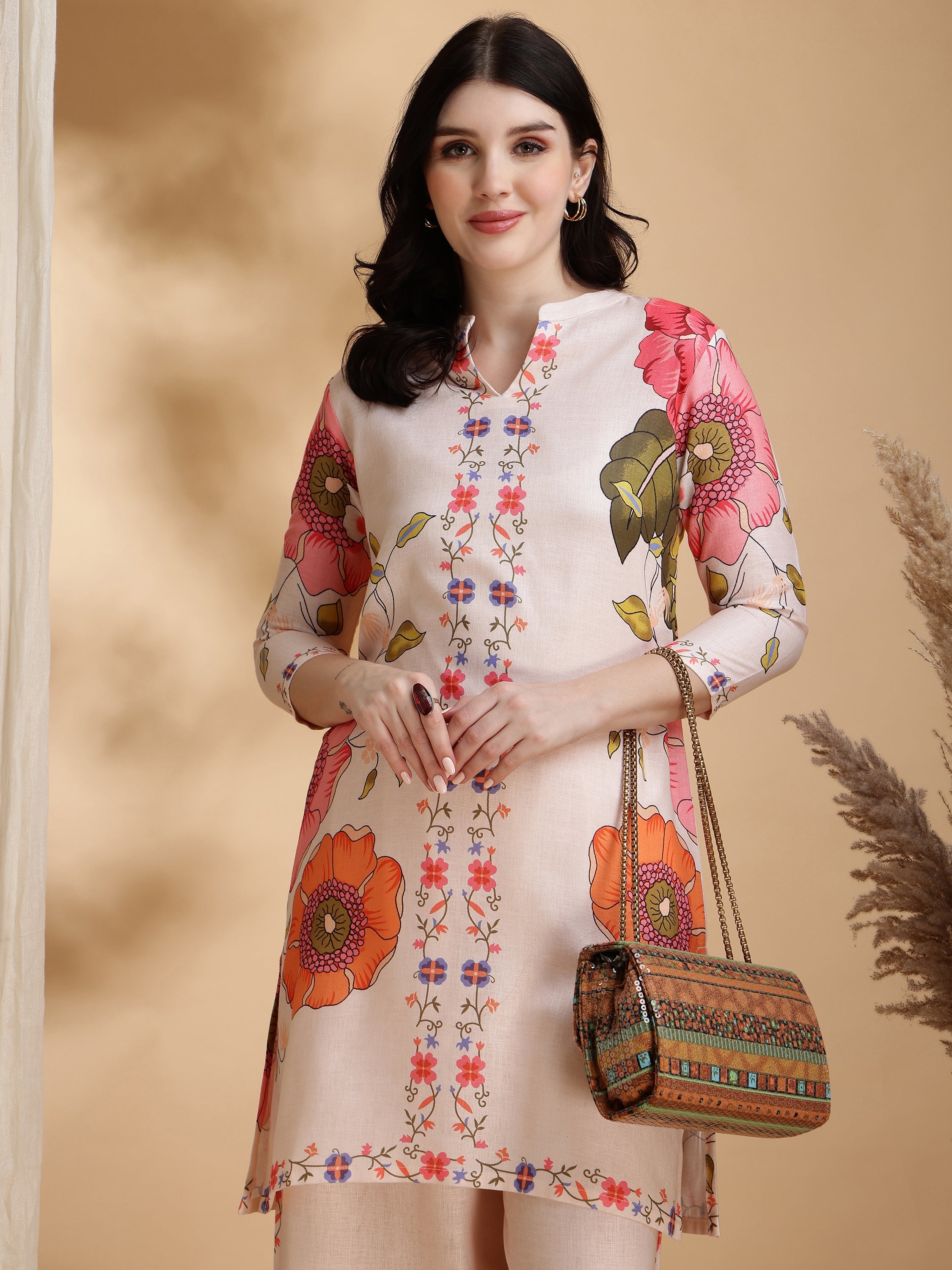 Floral Prints Co-Ords, Beige - Hiral Fashion - Distacart