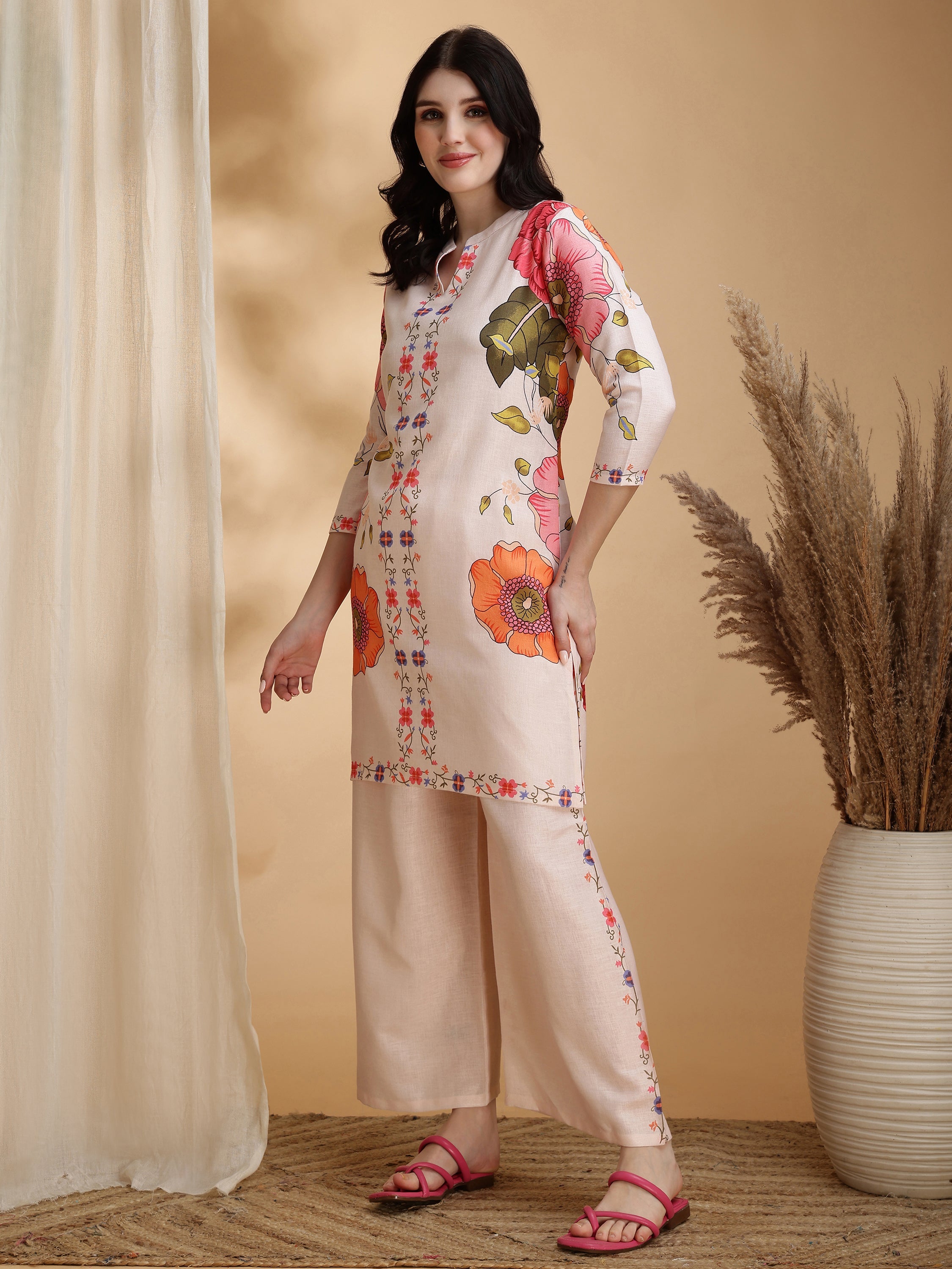 Floral Prints Co-Ords, Beige - Hiral Fashion - Distacart