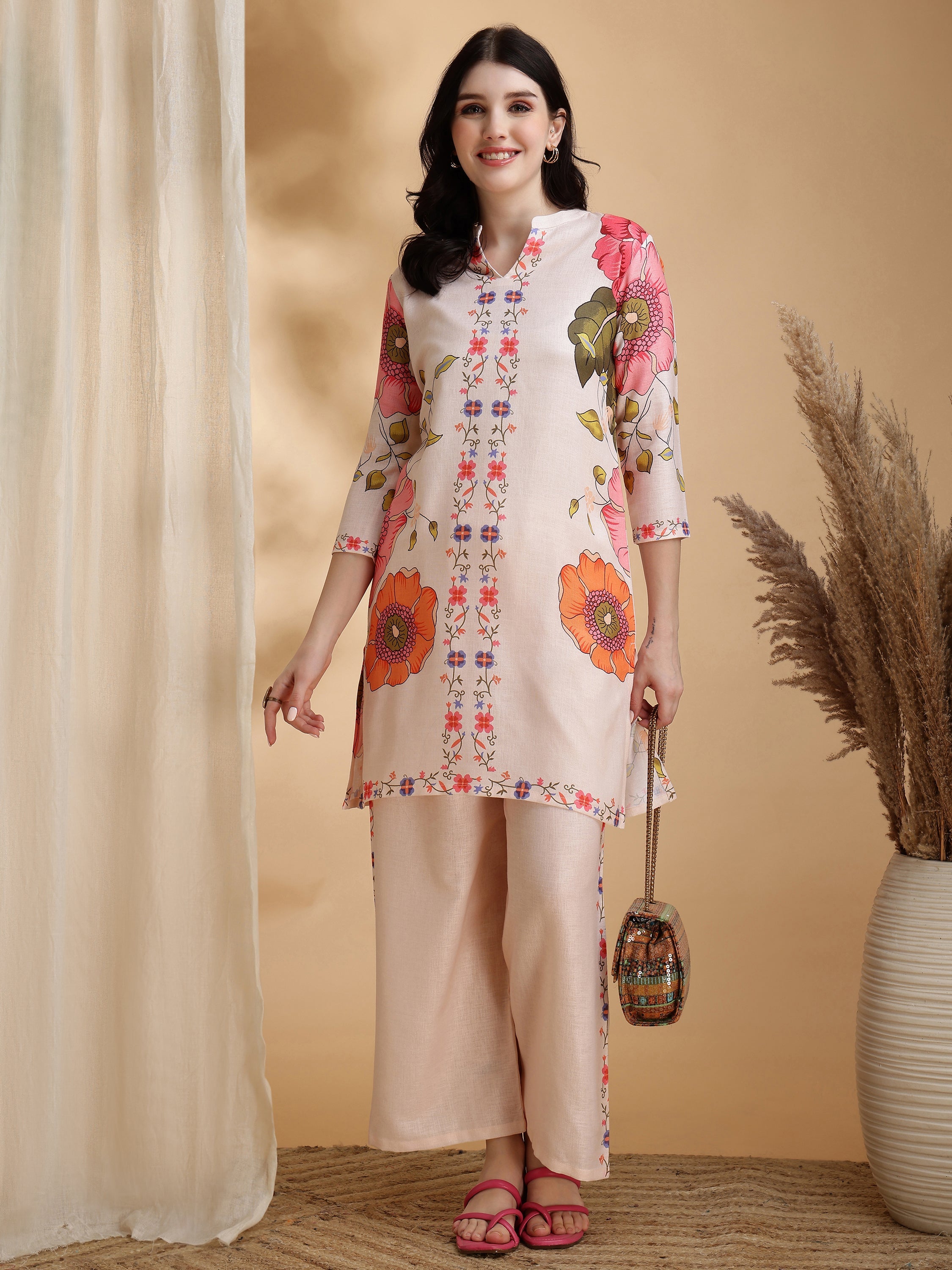 Floral Prints Co-Ords, Beige - Hiral Fashion - Distacart
