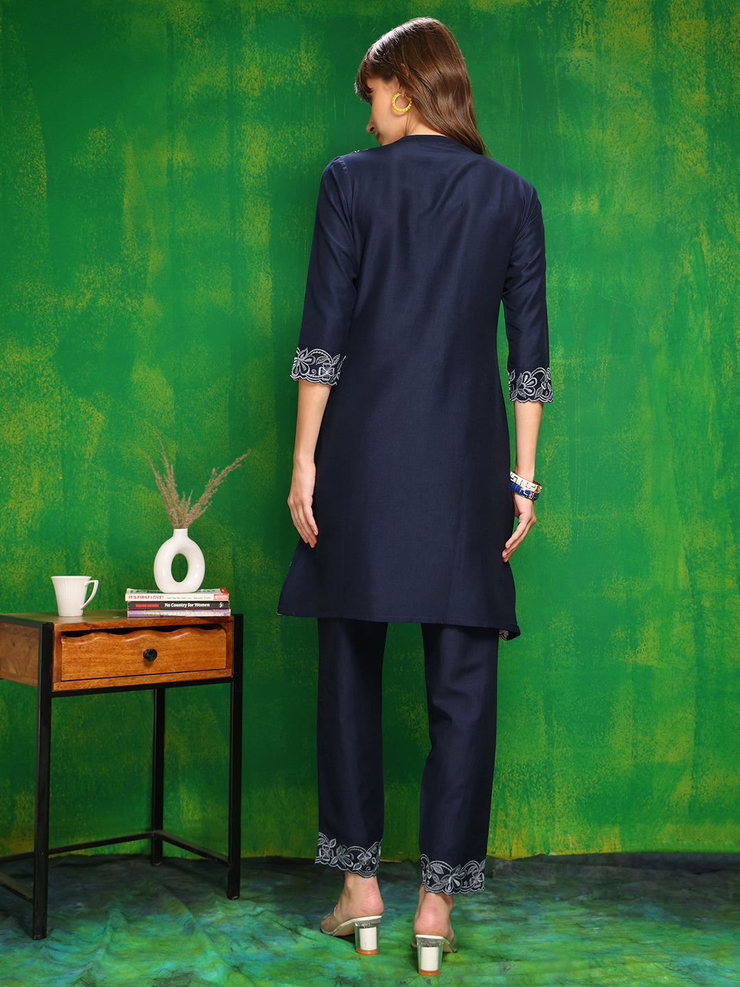 Placement Embroidered Co Ords Set, Navy Blue - Hiral Fashion - Dista