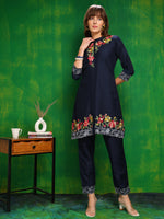 Thumbnail for Placement Embroidered Co Ords Set, Navy Blue - Hiral Fashion - Dista