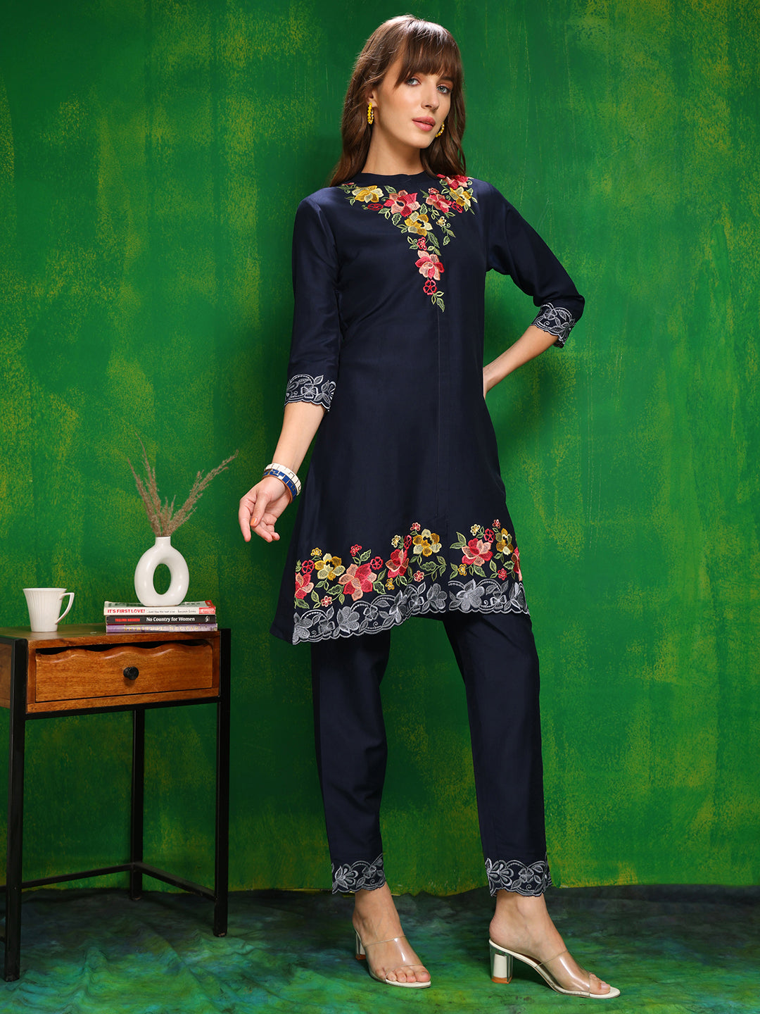 Placement Embroidered Co Ords Set, Navy Blue - Hiral Fashion - Dista