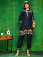 Thumbnail for Placement Embroidered Co Ords Set, Navy Blue - Hiral Fashion - Dista