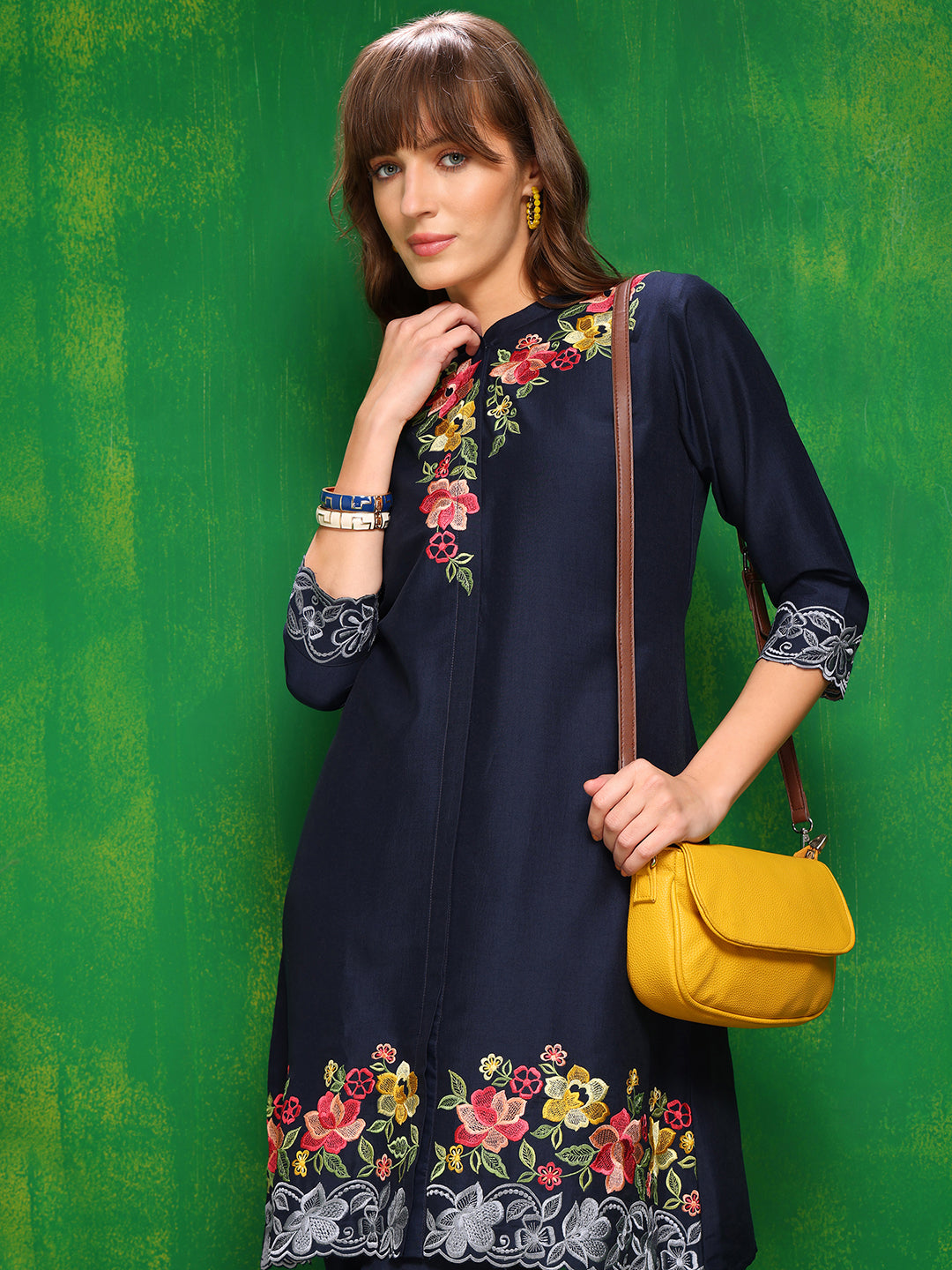Placement Embroidered Co Ords Set, Navy Blue - Hiral Fashion - Dista