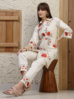 Thumbnail for Placement Embroidered Co Ords, Cream - Hiral Fashion - Distacart