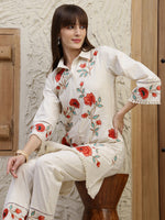 Thumbnail for Placement Embroidered Co Ords, Cream - Hiral Fashion - Distacart