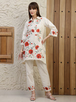 Thumbnail for Placement Embroidered Co Ords, Cream - Hiral Fashion - Distacart