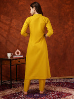 Thumbnail for Placement Floral Front Buttoned Kurta With Pant, Mustard - Hiral Fashion - Distacart