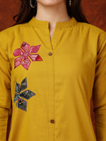 Thumbnail for Placement Floral Front Buttoned Kurta With Pant, Mustard - Hiral Fashion - Distacart