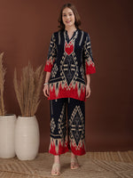 Thumbnail for Indie Printed Co-Ords, Navy Blue - Hiral Fashion - Distacart