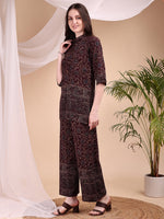 Thumbnail for Intricate Floral And Paisley Motifs Co-Ords, Maroon - Hiral Fashion - Distacart