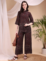 Thumbnail for Intricate Floral And Paisley Motifs Co-Ords, Maroon - Hiral Fashion - Distacart