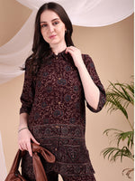 Thumbnail for Intricate Floral And Paisley Motifs Co-Ords, Maroon - Hiral Fashion - Distacart