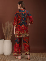 Thumbnail for Floral & Geometrical Printed Co-Ords, Red - Hiral Fashion - Distacart