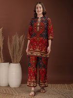 Thumbnail for Floral & Geometrical Printed Co-Ords, Red - Hiral Fashion - Distacart