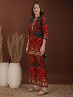 Thumbnail for Floral & Geometrical Printed Co-Ords, Red - Hiral Fashion - Distacart