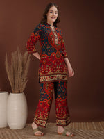 Thumbnail for Floral & Geometrical Printed Co-Ords, Red - Hiral Fashion - Distacart
