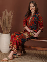 Thumbnail for Floral & Geometrical Printed Co-Ords, Red - Hiral Fashion - Distacart