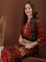 Thumbnail for Floral & Geometrical Printed Co-Ords, Red - Hiral Fashion - Distacart