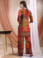 Thumbnail for Intricate Floral And Paisley Motifs Co-Ords, Red - Hiral Fashion - Distacart