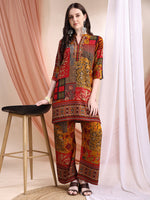 Thumbnail for Intricate Floral And Paisley Motifs Co-Ords, Red - Hiral Fashion - Distacart