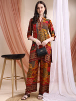 Thumbnail for Intricate Floral And Paisley Motifs Co-Ords, Red - Hiral Fashion - Distacart