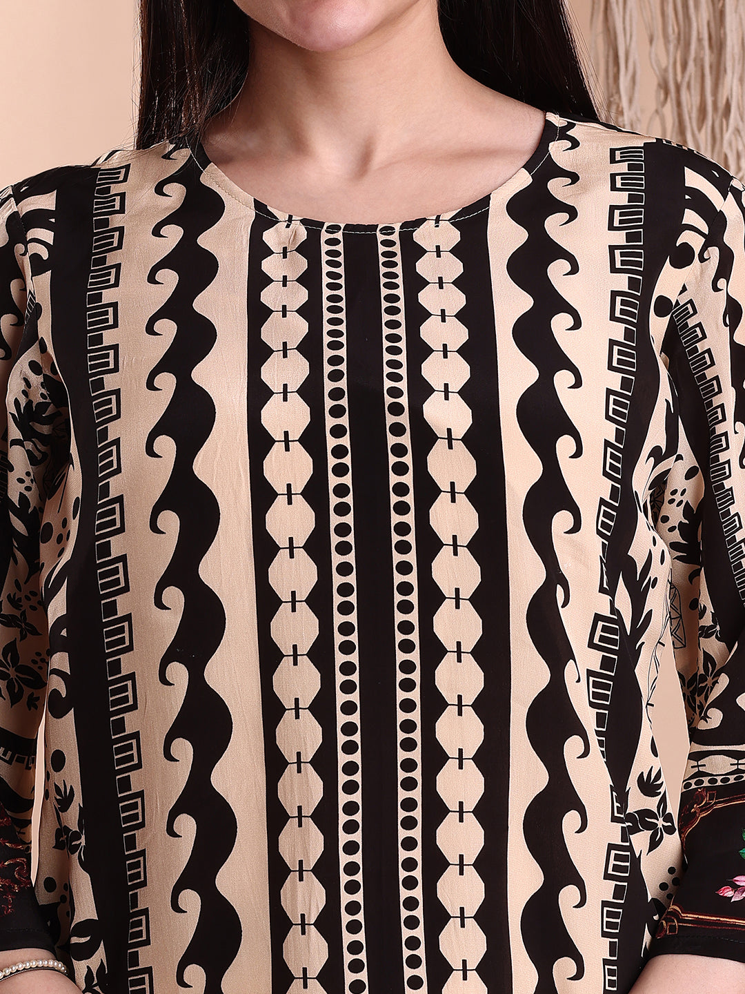 Floral & Geometric Printed Co-Ords, Black - Hiral Fashion - Distacart