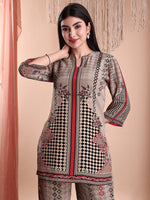 Thumbnail for Floral & Geometric Printed Co-Ords, Brown - Hiral Fashion - Distacart