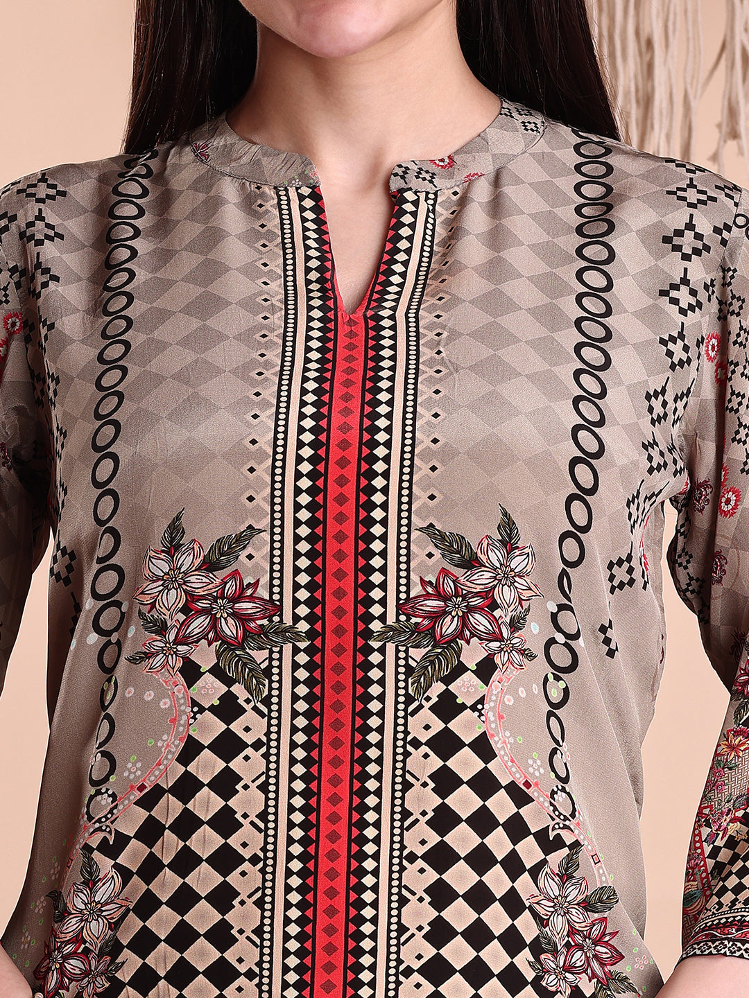 Floral & Geometric Printed Co-Ords, Brown - Hiral Fashion - Distacart