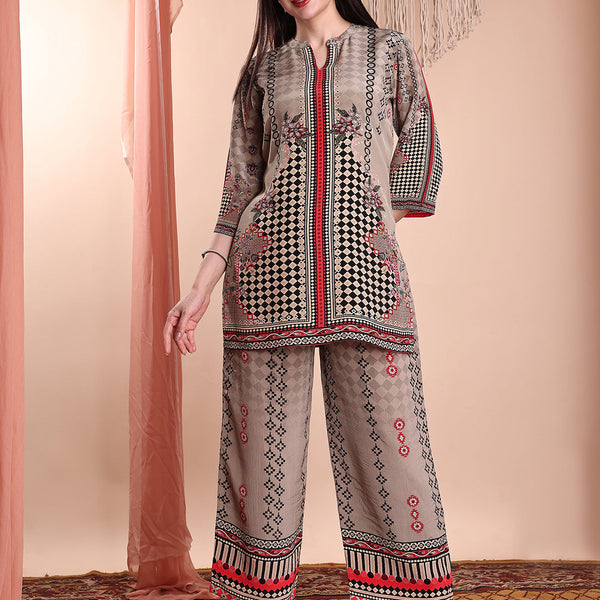 Floral & Geometric Printed Co-Ords, Brown - Hiral Fashion - Distacart