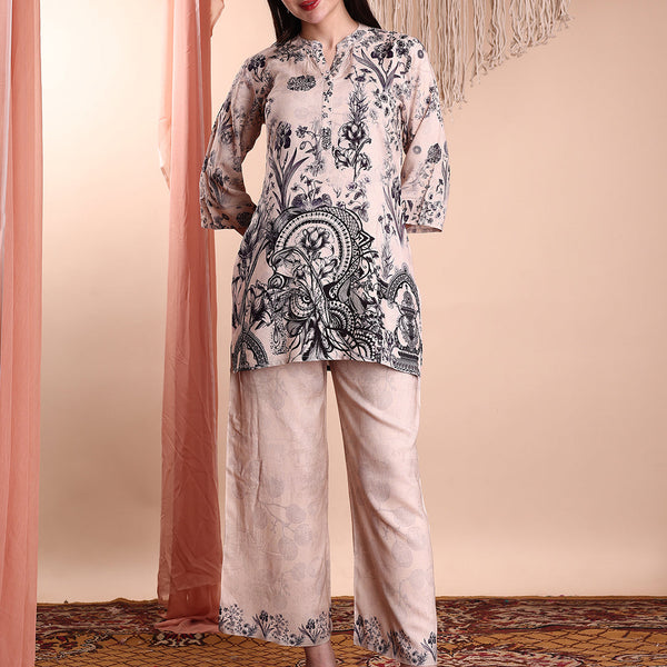 Floral & Paisley Printed Co-Ords, Beige - Hiral Fashion - Distacart