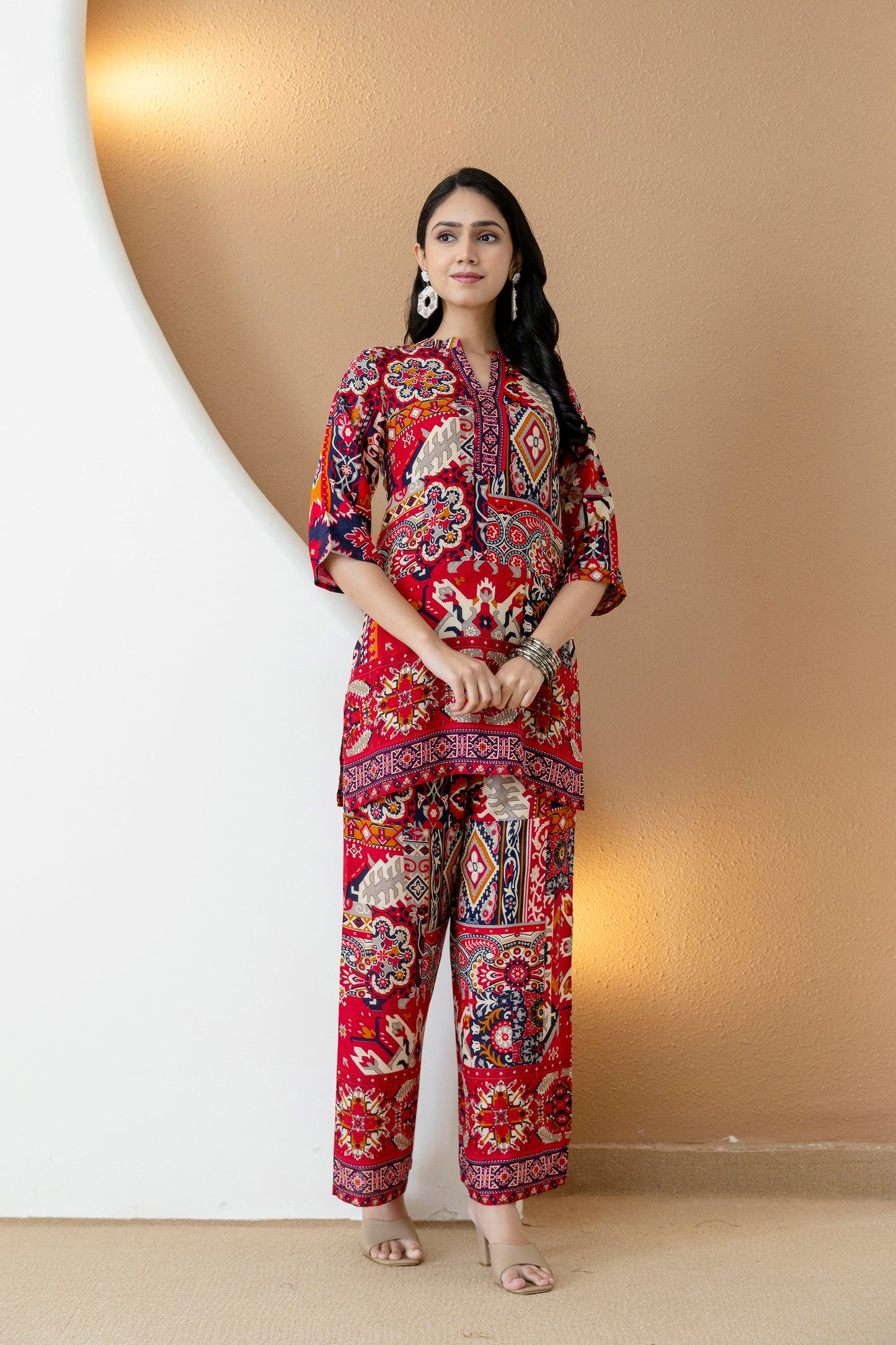Boho Printed Co-Ord Set, Pink - Hiral Fashion - Distacart