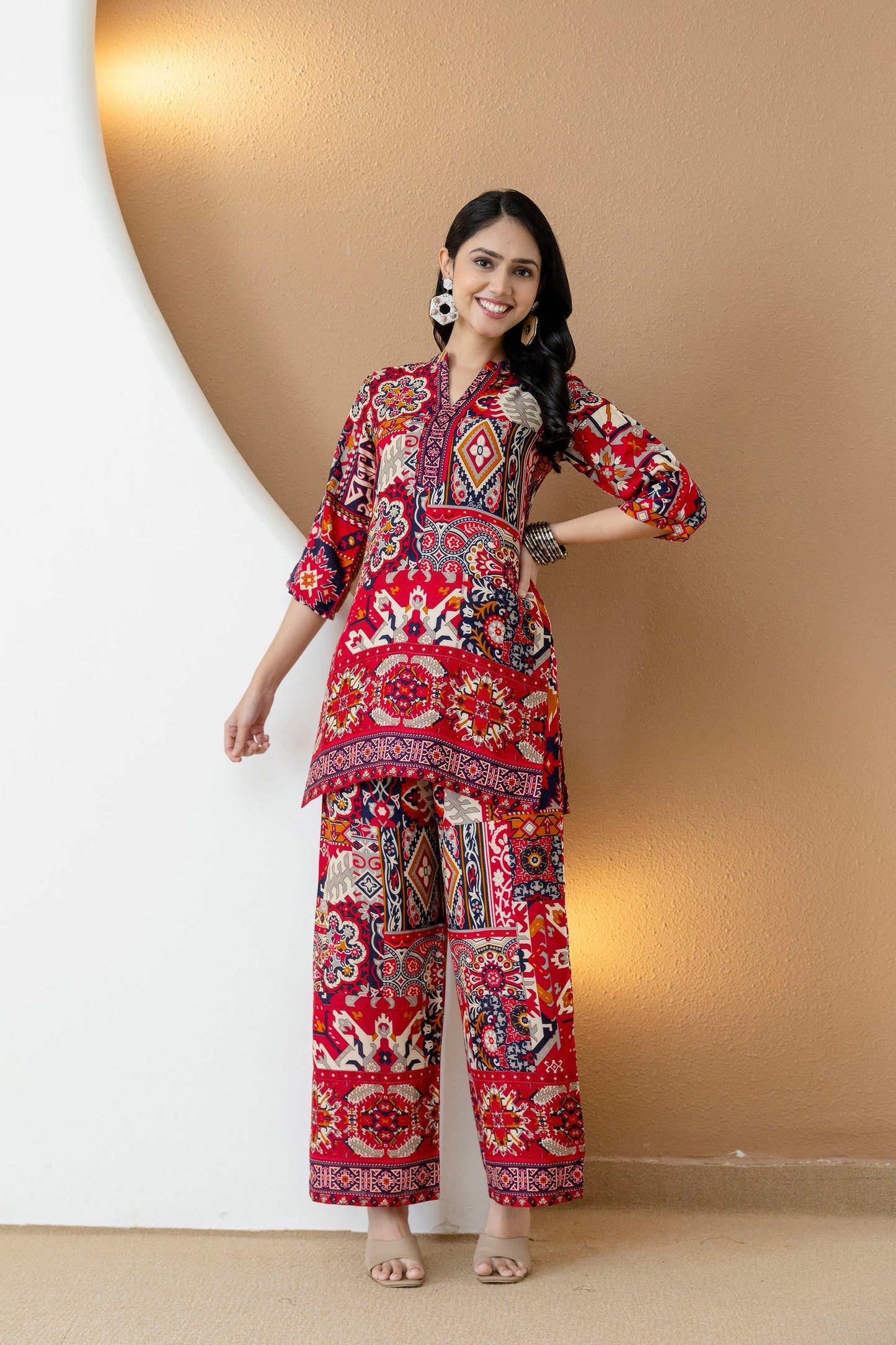 Boho Printed Co-Ord Set, Pink - Hiral Fashion - Distacart