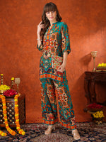 Thumbnail for Ethnic Printed Co-Ord Set, Teal - Hiral Fashion - Distacart
