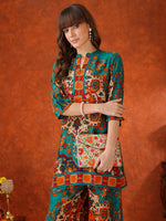 Thumbnail for Ethnic Printed Co-Ord Set, Teal - Hiral Fashion - Distacart