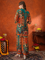 Thumbnail for Ethnic Printed Co-Ord Set, Teal - Hiral Fashion - Distacart
