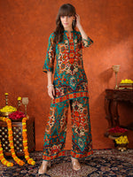 Thumbnail for Ethnic Printed Co-Ord Set, Teal - Hiral Fashion - Distacart