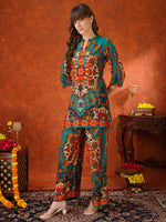 Thumbnail for Ethnic Printed Co-Ord Set, Teal - Hiral Fashion - Distacart